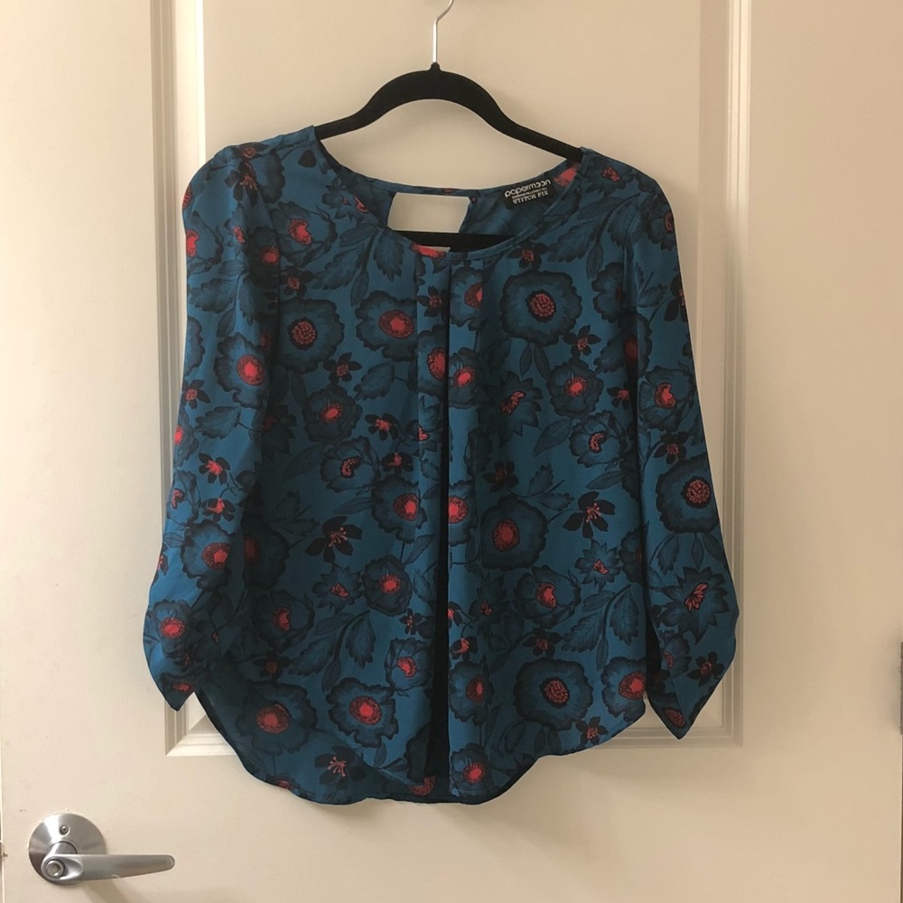 Flower Teal 3/4 Blouse
